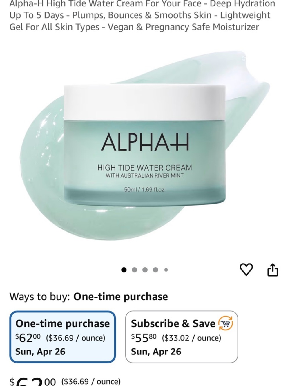 High Tide Water Cream - Mint Hydrating Face Moisturizer (Green)